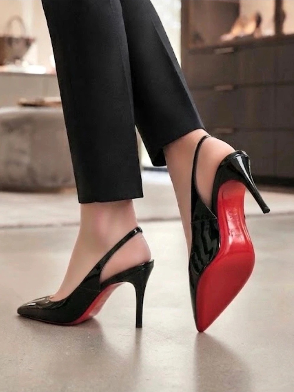 Christian Louboutin Miss Z Sling Back Slingback Heels in Black & Red
